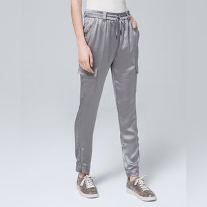 WHBM WKND Silver Satin Jogger Pants